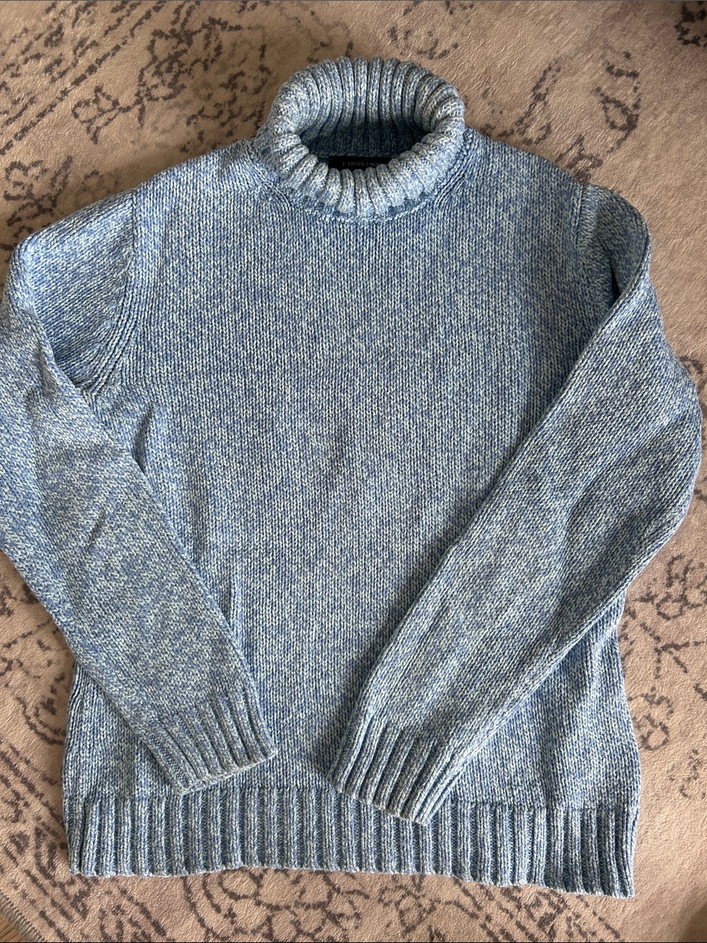 Women’s 100% cotton Lands End Turtleneck Wool-Blend Sweater in Heather Blue